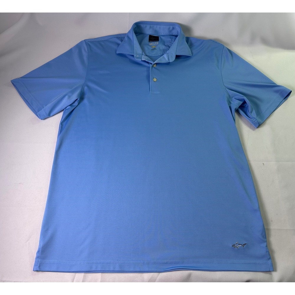 Greg Norman ML75 Play Dry Golf Polo Shirt Men Blue Striped Performance Tech Sz L